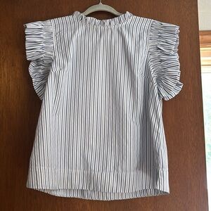 Blue Pinstripe Flutter Sleeve Top